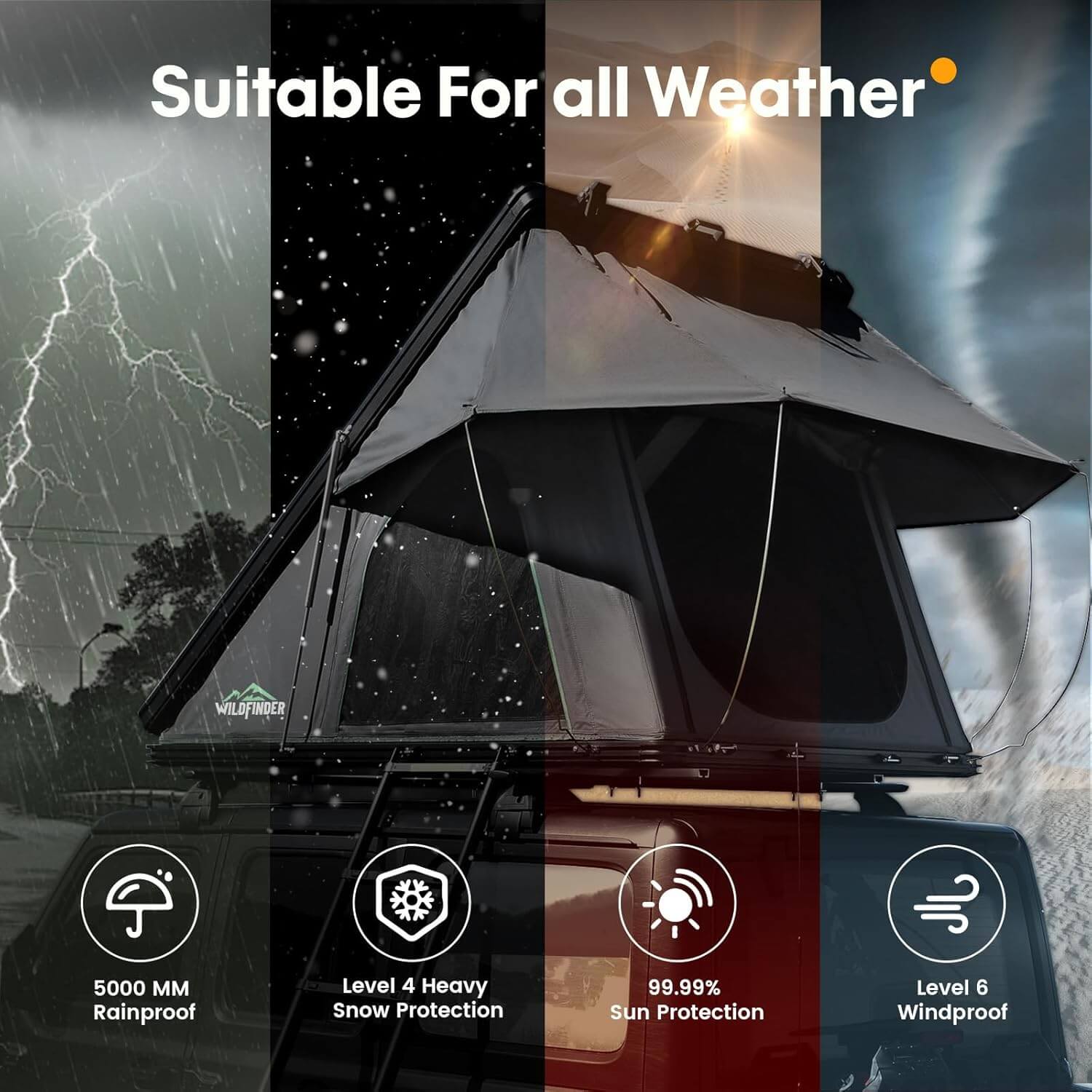 WildFinder Rooftop Tent - Weather-Oriented Fabric Construction