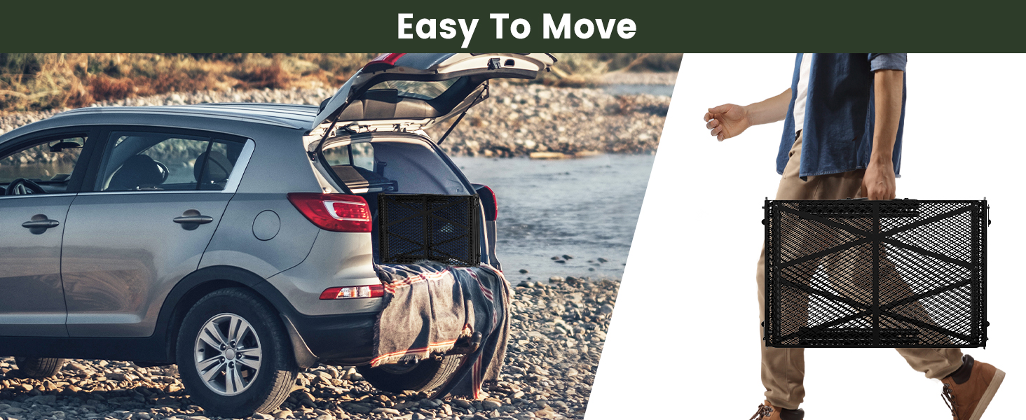 WildFinder 4x2 FT folding table folded and loaded into a car, easy to move
