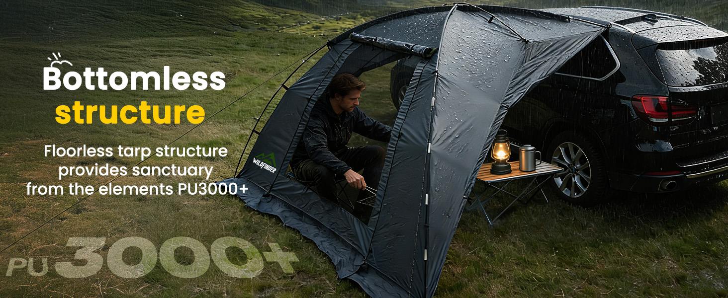 WildFinder car-side tent bottomless floorless tarp structure