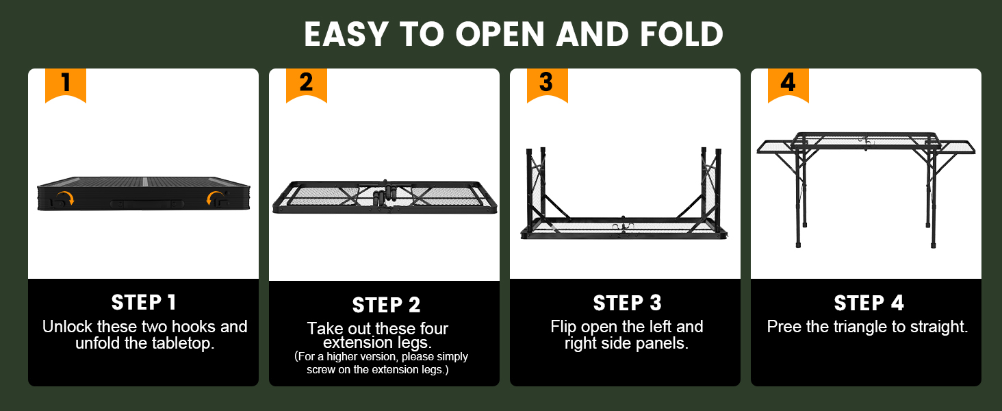 WildFinder folding table easy to open and fold in four steps