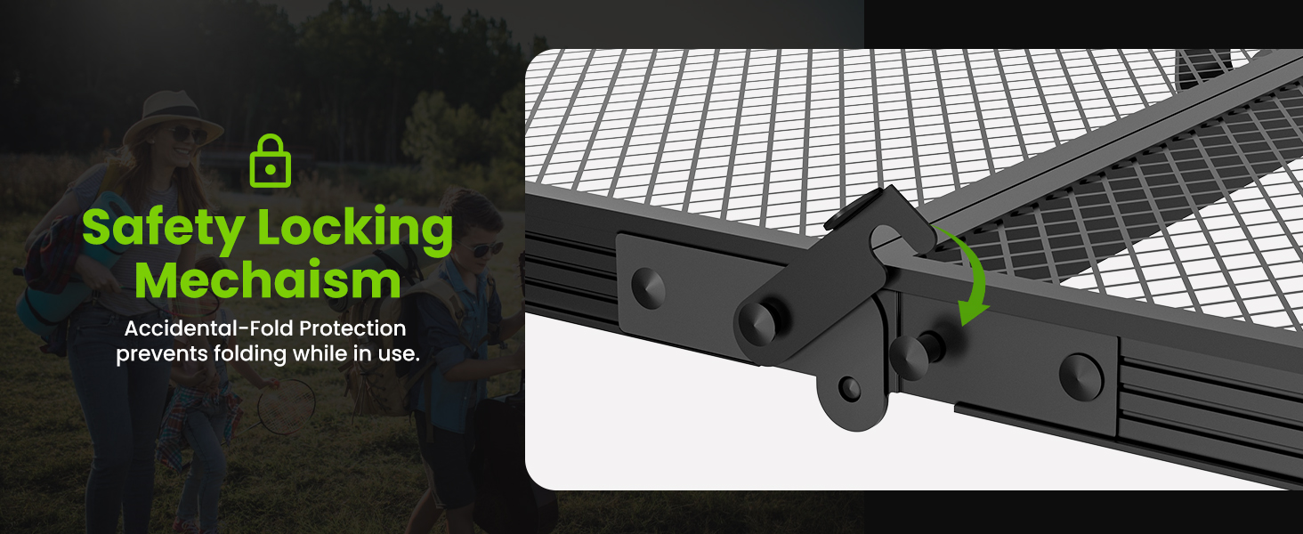 WildFinder 3x1.3 FT table safety locking mechanism preventing accidental folding