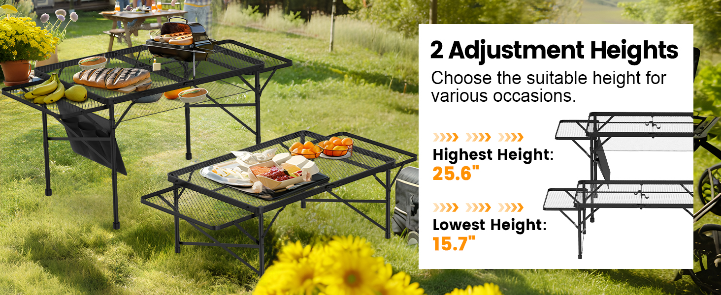 WildFinder folding table with two adjustment heights, 25.6 inches and 15.7 inches