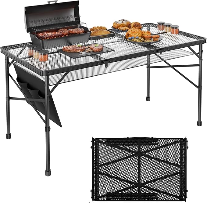 WildFinder folding grill table with a mesh top
