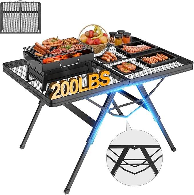 WildFinder 3 FT X-frame folding grill table with a grill and food