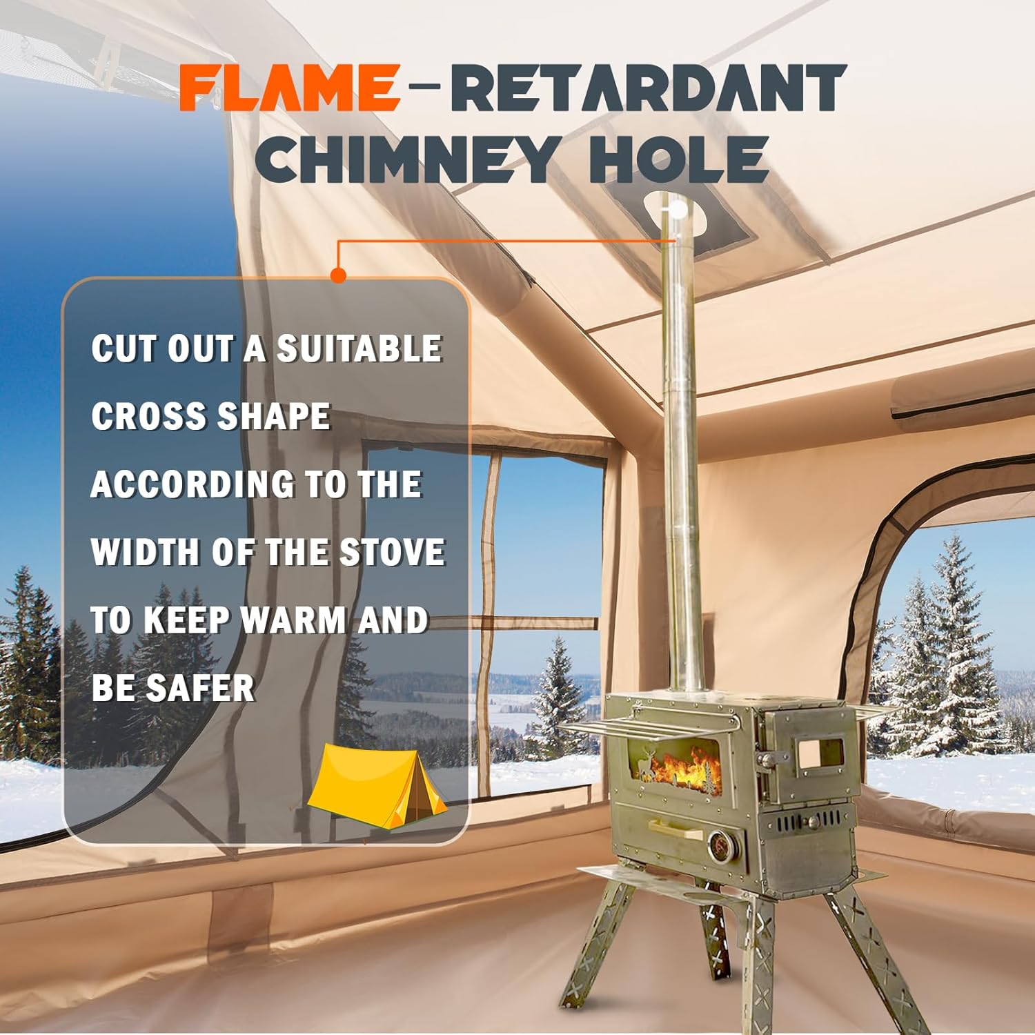 WildFinder inflatable hot tent flame-retardant chimney hole for a wood stove