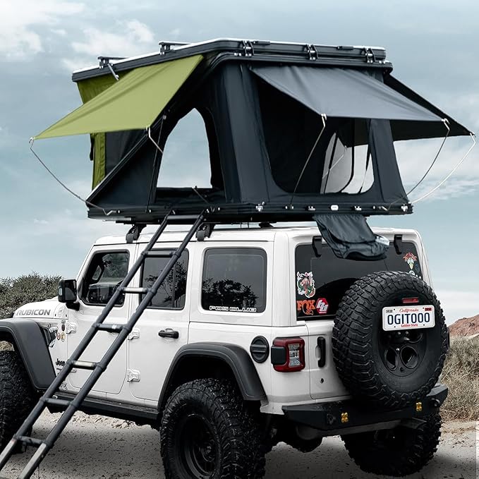WildFinder hard-shell rooftop tent mounted on a vehicle