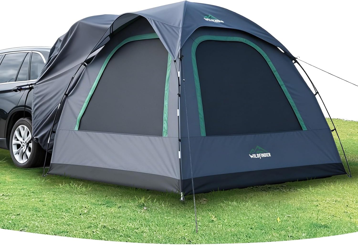 WildFinder dome SUV tent attached to the rear of a black SUV
