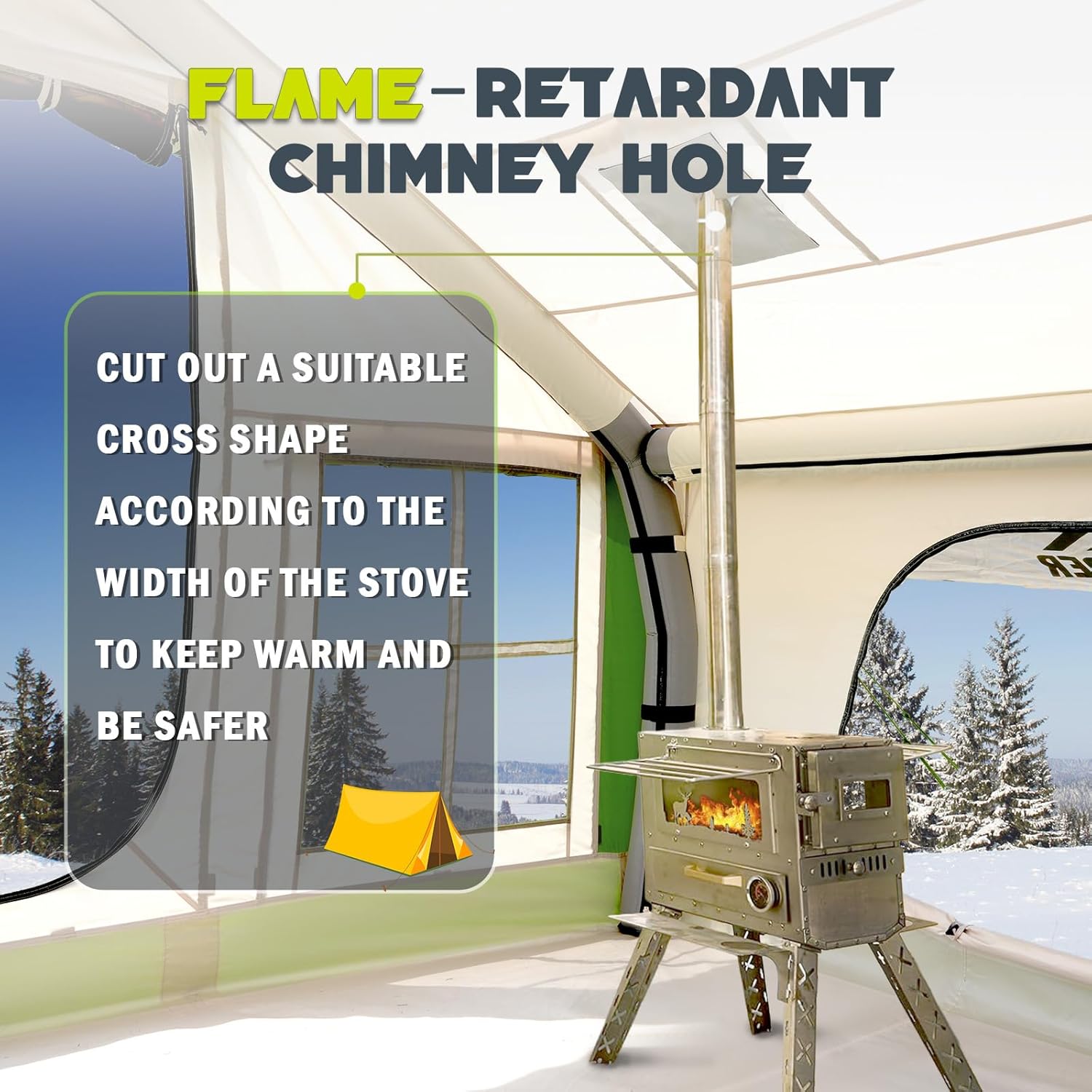 WildFinder green inflatable hot tent flame-retardant chimney hole for a wood stove