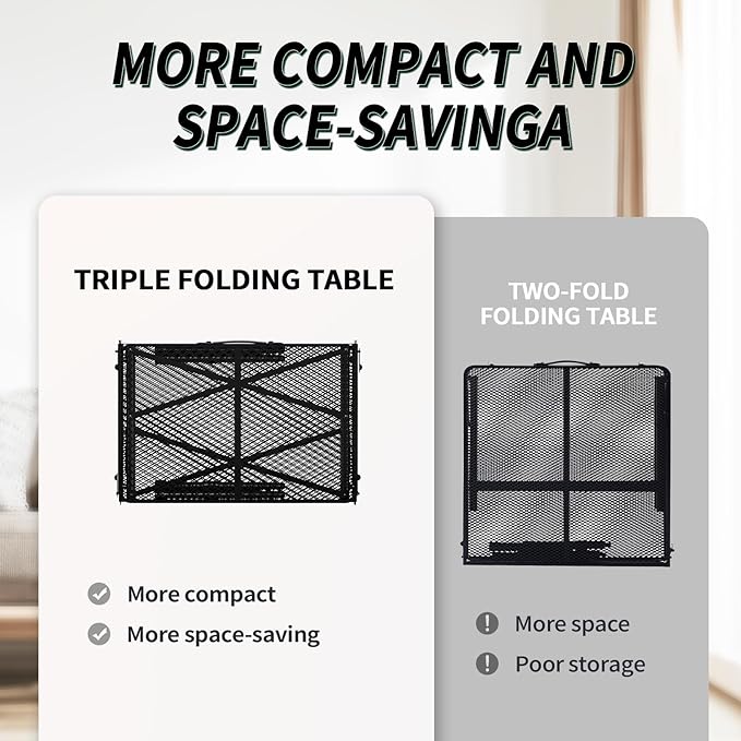 WildFinder 4x2 FT folding table triple-fold design for compact, space-saving storage