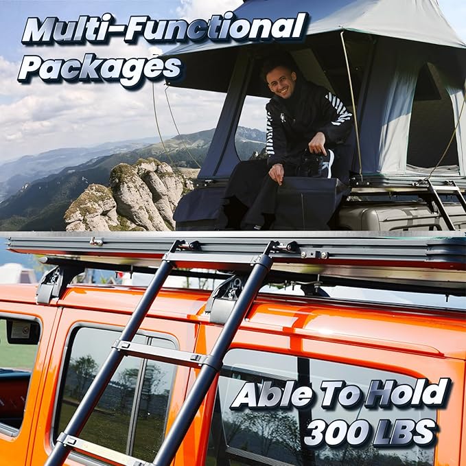 WildFinder rooftop tent multi-functional packages, able to hold 300 lbs with ladder