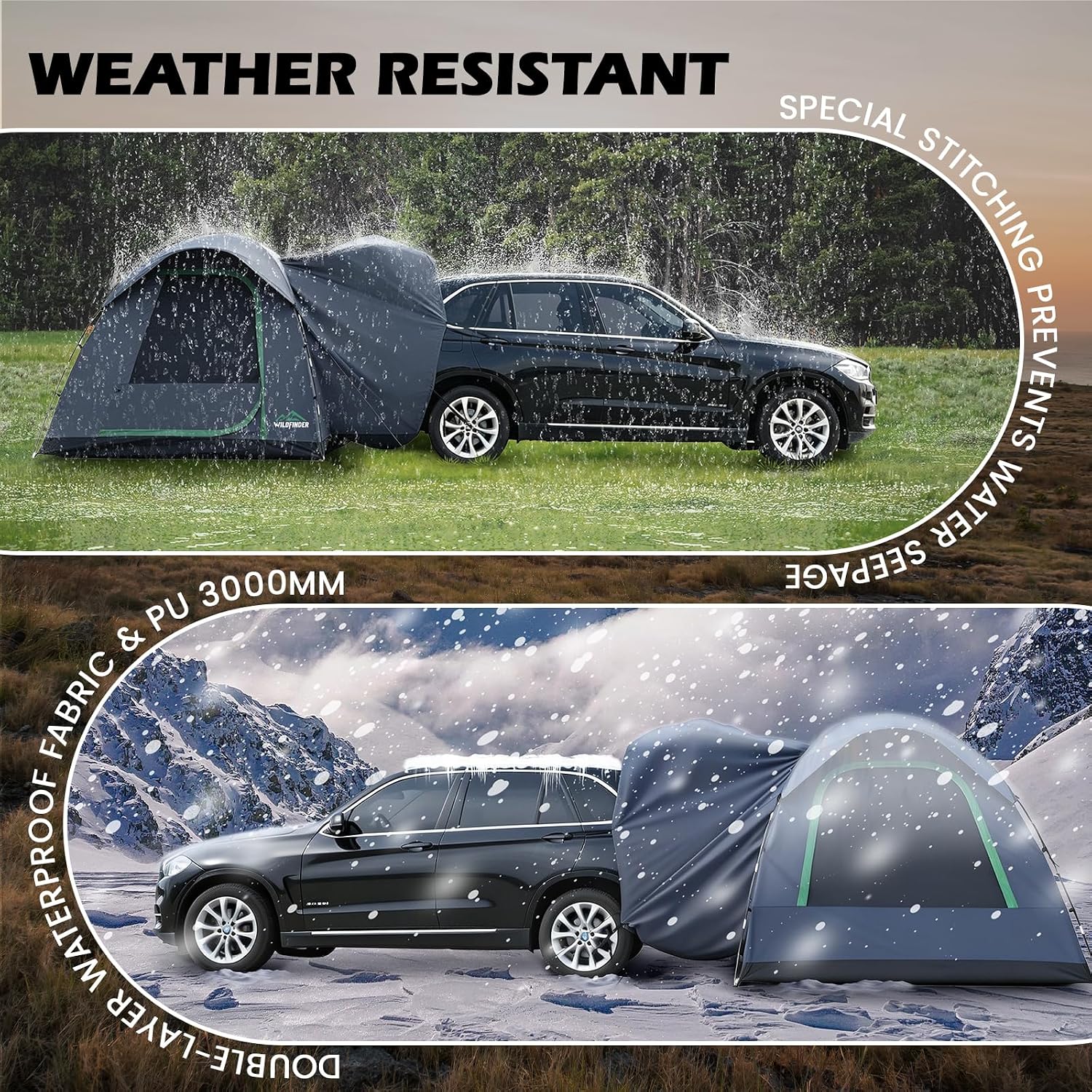 WildFinder dome SUV tent weather resistant with PU3000mm and sealed stitching