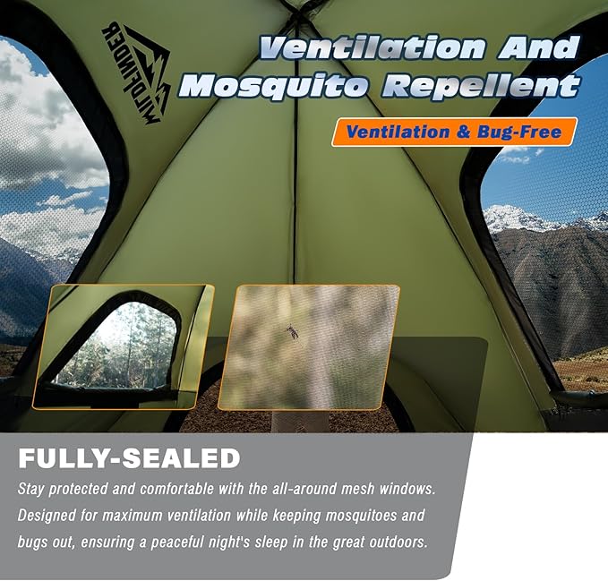 WildFinder truck bed tent ventilation and mosquito-repellent mesh windows