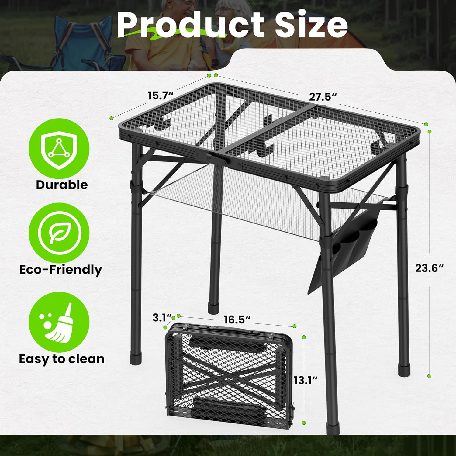 WildFinder 2x1.3 FT table product size, 15.7 by 27.5 inches