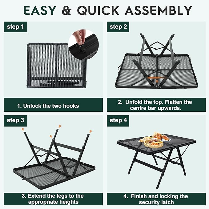 WildFinder 3 FT folding table easy and quick four-step assembly