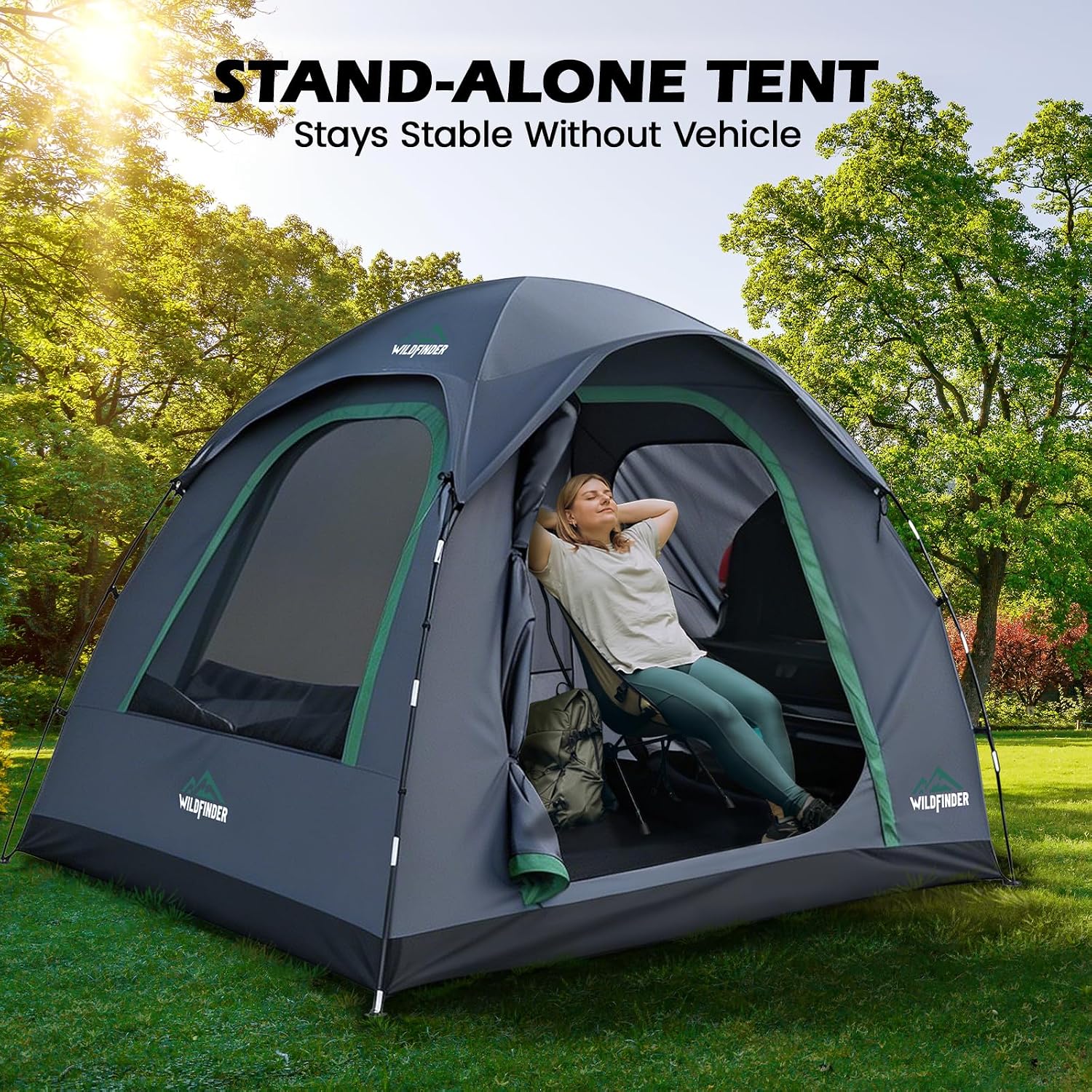 WildFinder dome SUV tent used as a stand-alone tent without a vehicle