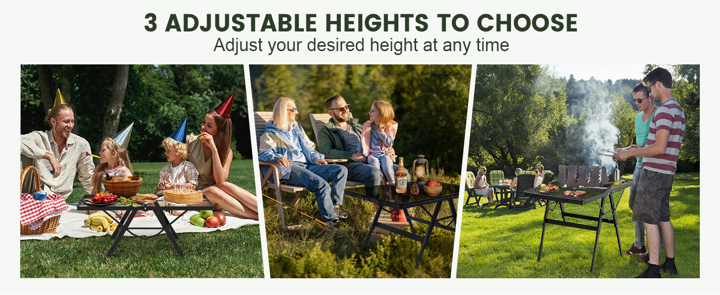WildFinder 3 FT folding table three adjustable heights for different occasions