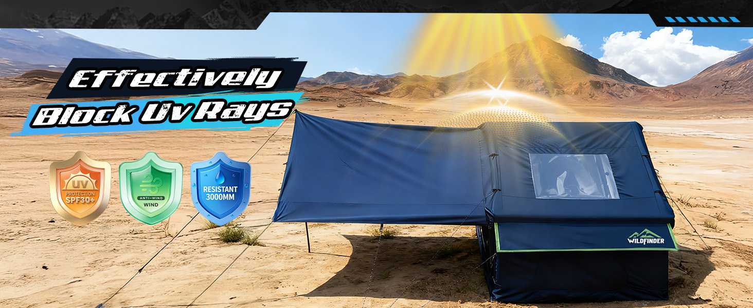 WildFinder black inflatable tent effectively blocks UV rays with UPF30 and PU3000mm