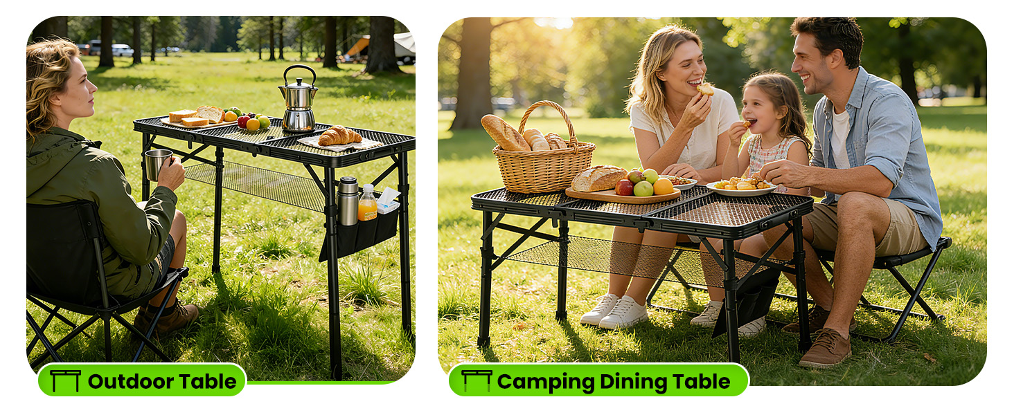 WildFinder 3x1.3 FT extra-tall table used outdoors and as a camping dining table