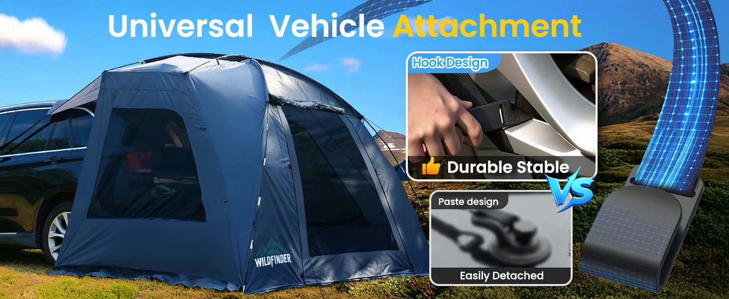 WildFinder car-side tent universal vehicle attachment, durable and easily detached