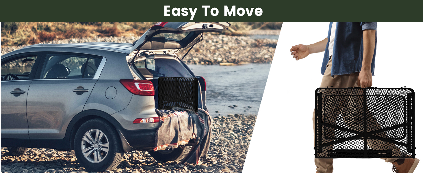 WildFinder folding table folded and loaded into a car trunk, easy to move