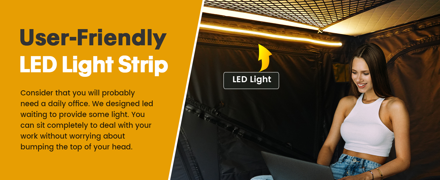 WildFinder rooftop tent interior LED light strip