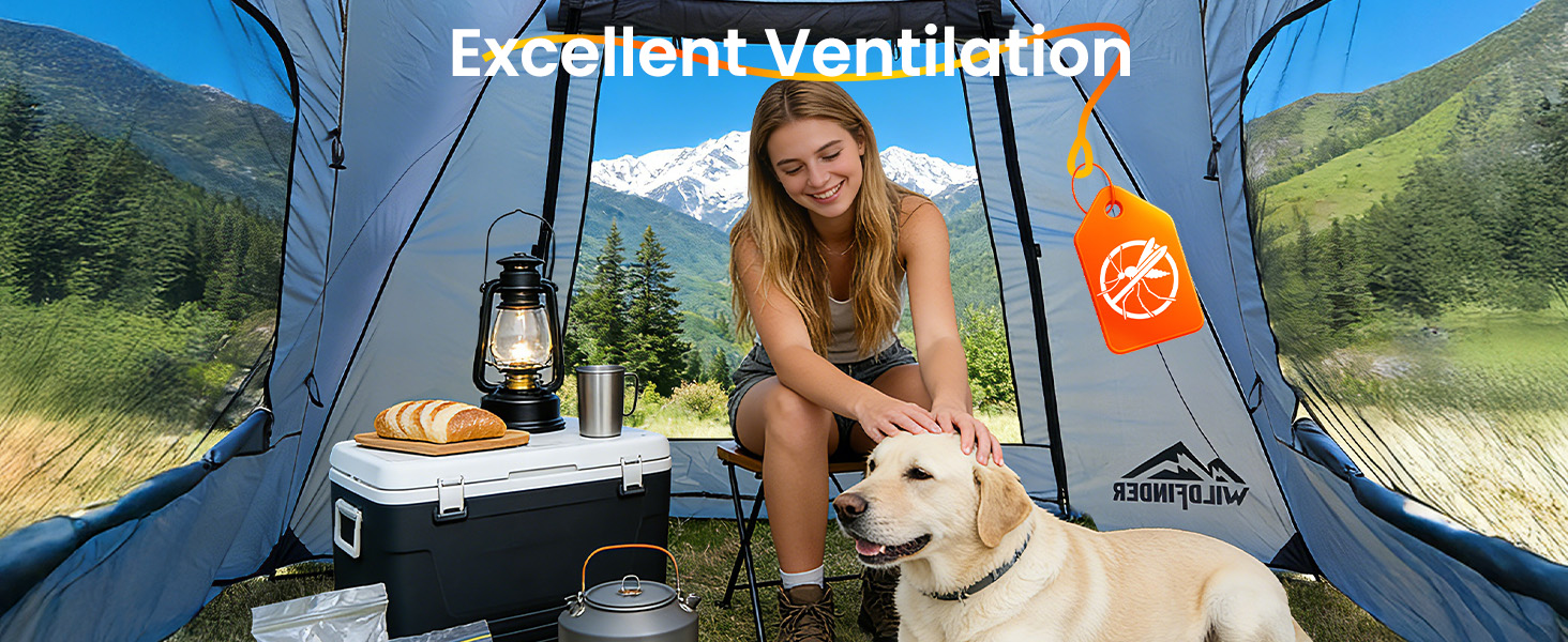 WildFinder car-side tent excellent ventilation, open and airy interior