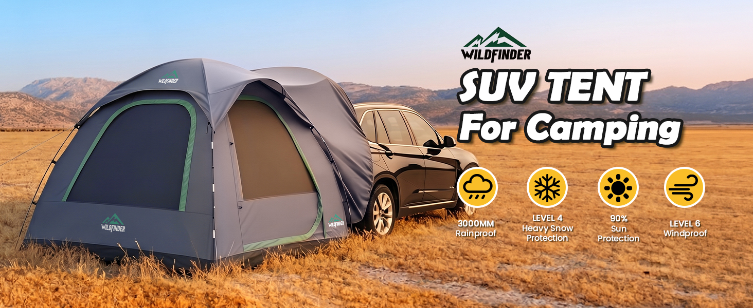 WildFinder SUV dome tent for camping branded banner